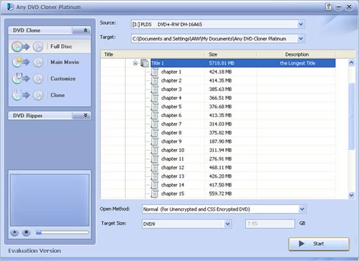 Any DVD Cloner Platinum, copy DVD to DVD, copy DVD to hard drive, shrink DVD9 to DVD5