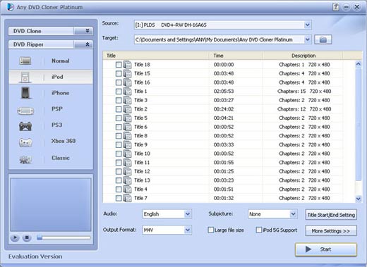 Any DVD Cloner Platinum, DVD Ripper, rip DVD to MP4, DVD to iPod, DVD to AVI, DVD to PSP