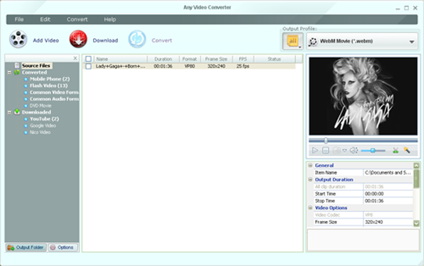 Main Window of free WebM to MP4 converter