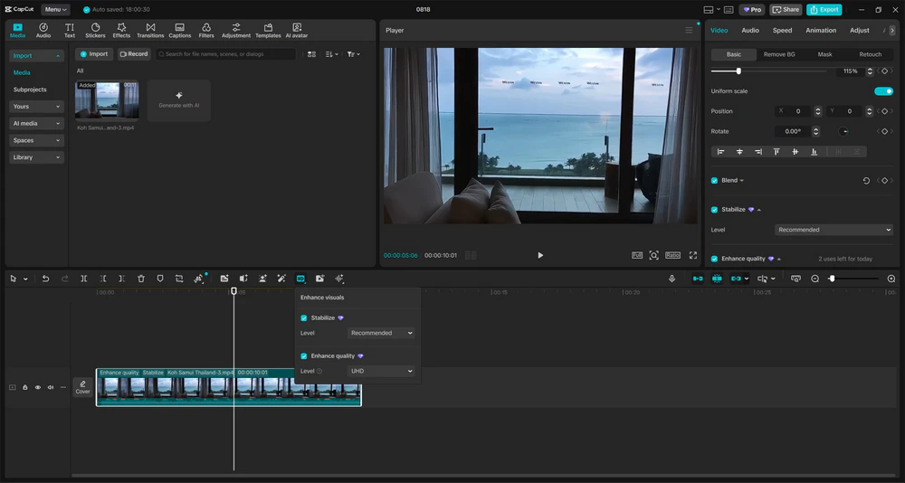 convert video to 4k with capcut