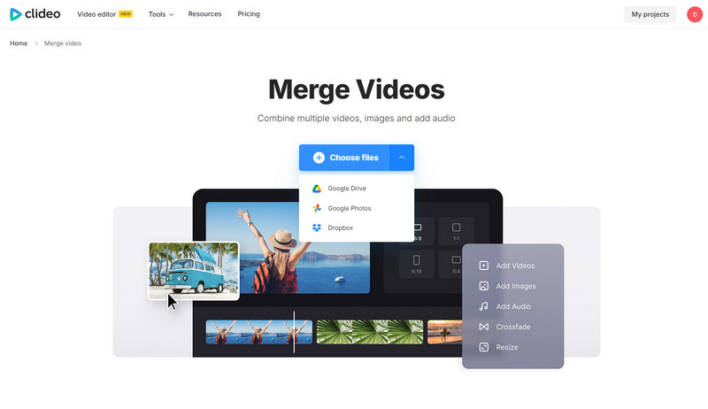 clideo merge video tool