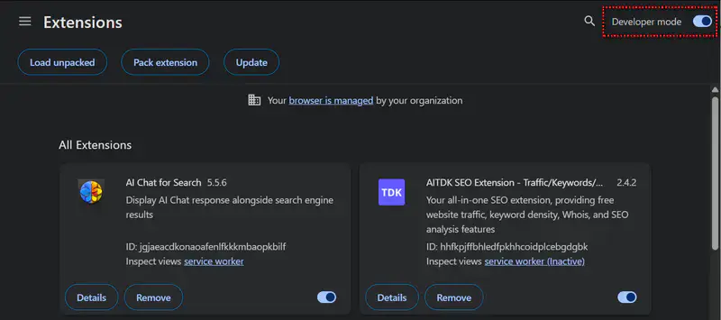 enable developer mode on chrome extension