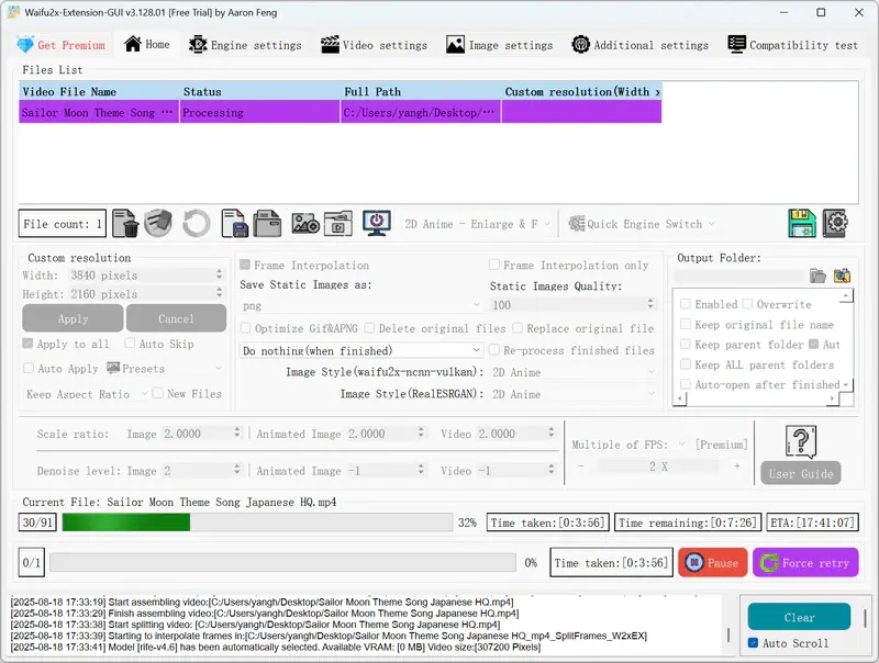 convert anime video to 4k with waifu2x extension gui