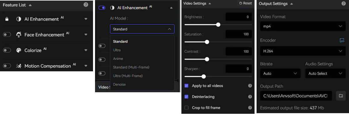 output settings