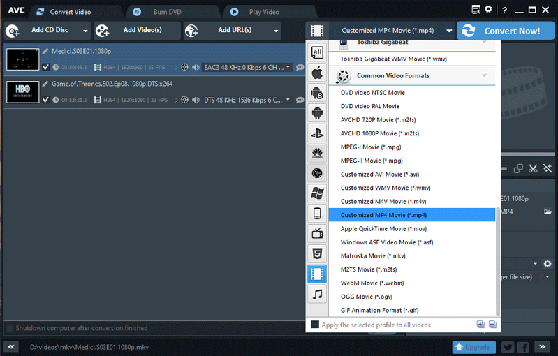 select mp4 as the output format